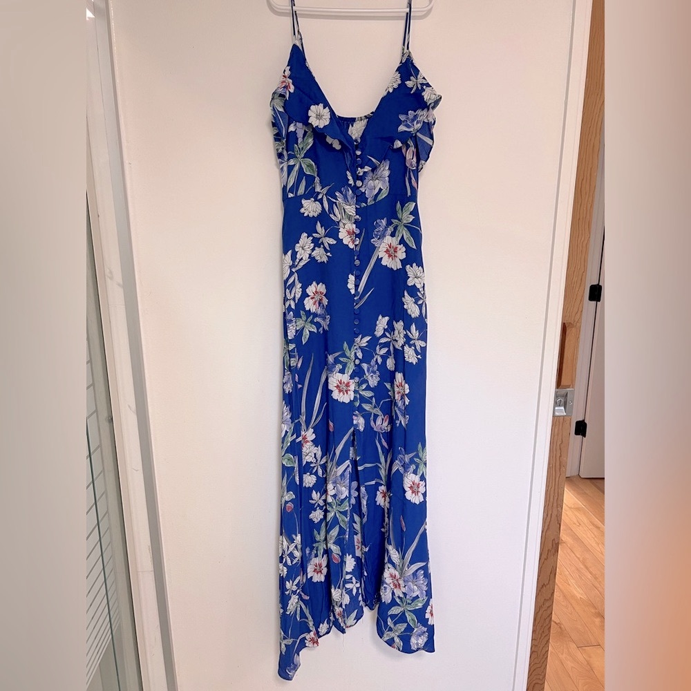 Zara Blue and White Off-Shoulder Maxi Sundress